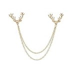 AOCHEE Fashion Deer Head Elk Tips Double Chains Tassels Collar Pins Brooch Shirt Neck Jewelry