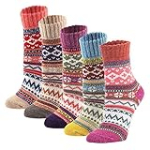 YZKKE 5Pack Womens Vintage Winter Soft Warm Thick Cold Knit Wool Crew Socks, Multicolor, free size