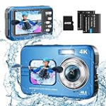 Underwater Camera, UHD 4K 48MP Autofocus Waterproof Camera with 16X Zoom Selfie Dual Screens,11FT Compact Waterproof Digital Camera with 64GB Card,Fill Light Underwater Camera for Snorkeling(Blue)