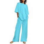 lightning deals of today,Women’s 2 Piece Outfits Cotton Linen Sweatsuit Casual Short Sleeve Pullover Tops and Wide Leg Pants Lounge Sets 2024,todays deals prime clearance prime shopping online