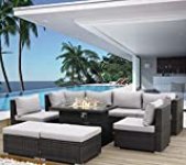 NICESOUL® Large Size PE Rattan Outdoor Patio Furniture Sectional Sofa Sets with Fire Pit Table Outdoor Wicker Conversation Sets Modern Luxury (Gray, 9 Pieces w/Fire Pit)