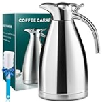 PARACITY Thermal Coffee Carafe, 18/8 Stainless Steel Thermo for Hot Drinks, Double Wall Vacuum Insulated Coffee Thermo, 51 OZ Coffee Carafes for Keeping Hot Coffee& Tea with Cleaner Brush(Silver)