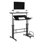 Mind Reader Standing, Adjustable Height Computer, Laptop Desk, Portable, Rolling, 38″ L x 21.25″ W x 45.25″ H, Black