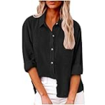 Amazon Outlet Store Clearance Prime,Womens Cotton Linen Button Down Shirt 2024 Fall Casual Long Sleeve Solid Color Shirts Loose Work Tops with Pockets（Black，Xx-Large）