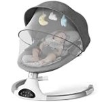 Baby Swing for Infants, Baby Rocker with 5 Point Harness, Bluetooth Support, 10 Preset Lullabies and 3 Speeds with Remote Control, Infant Swing for Baby Boy Girl Up to 20 lbs, Grey