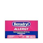 Benadryl Ultratabs Antihistamine Allergy Relief Medicine, Diphenhydramine HCl Tablets for Relief of Cold & Allergy Symptoms Such as Sneezing, Runny Nose, & Itchy Eyes & Throat, 100 ct