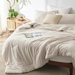 Bedsure Queen Comforter Set – Beige Queen Size Comforter, Soft Bedding for All Seasons, Cationic Dyed Bedding Set, 3 Pieces, 1 Comforter (90″x90″) and 2 Pillow Shams (20″x26″+2″)