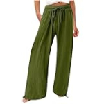 generic Today 2024 Deals of The Day Prime Cotton Linen Pants for Women 2024 Drawstring Elastic Wide Leg Jeans for Women Petite Loose fit Dress Trousers for Women with Pockets AG, X-Large