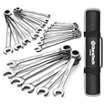 DURATECH Ratcheting Wrench Set, Combination Wrench Set, SAE & Metric, 22-piece, 1/4″ to 3/4″ & 6-18mm, CR-V Steel, with Pouch