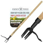 Papa’s Tools Weeder, Stand Up Weed Pulling Tool, Made with Long Wooden Handle for Easy Garden Weeding, Real Bamboo & 4-Claw Steel Head Weed Remover, Remove Yard Weeds, Gardening Gifts for Men & Women