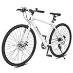 Viribus Hybrid Bike, 28 inch Adult Bike, Womens Mens Hybrid Bicycle with Lightweight Aluminum Frame, 700C Bicycle 7 Speed, Road Bike, City Bike, Adult Bicycle, White