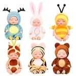 6 Pcs 4 Inch Cute Baby Dolls with Animal Clothes – Realistic Baby Doll Gifts Set for Girls Boys and Kids – Big Easter Birthday Gift Valentine Tiny Babies Gifts