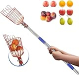 Fruit Picker Pole with Basket – 8 Foot Adjustable Height Fruit Picker Tool with Stainless Steel Fruit Picking Pole for Apple Cherry Berry Fit Orange Blueberry Mango Avocado Lemon Peach