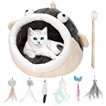 Cat Beds for Indoor Cats Novely Lanternshape Fish Design Cat Nest Cute Cat Bed,Soft Cat Bed Cave Christmas Pet Bed with Six Removable Hanging Toy Accessories,Kittens Bed to Comfortable Sleep.