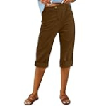 My Orders Today Deals Prime ropa para Gym Summer Capri Pants Womens Casual Elastic Waist Cropped Trouser Fashion Resort Wear Beach Vacation Capris Clothes Recent Orders Placed by me Coffee-B XL