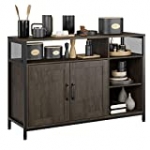 HITHOS Kitchen Buffet Cabinet, Accent Sideboard Buffet with Storage, Wood Floor Storage Cabinet with Doors and Shelves, Industrial Living Room Dining Room Furniture, Dark Brown