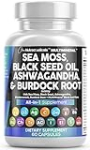 Sea Moss 3000mg Black Seed Oil 2000mg Ashwagandha 1000mg Turmeric 1000mg Bladderwrack 1000mg Burdock 1000mg & Vitamin C & D3 with Elderberry Manuka Dandelion Yellow Dock Iodine Chlorophyll ACV