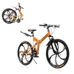 Max4out 26 Inch Folding Mountain Bike, 21 Speed Full Suspension Bicycle with High-Carbon Steel, Dual Disc Brake Non-Slip Quick Release tire Folding MTB for Adults/Men/Women, Black Type D