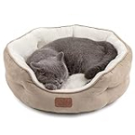 Bedsure Dog Beds for Small Dogs – Round Cat Beds for Indoor Cats, Washable Pet Bed for Puppy and Kitten with Slip-Resistant Bottom, 20 Inches, Taupe