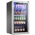 Icyglee Beverage Refrigerator Cooler – 126 Can Mini Fridge with Glass Door Freestanding for Soda Beer or Wine, Beverage Cooler for Home, Office, Bar with Adjustable Removable Shelves, Sliver.