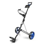 SereneLife 2 Wheel Golf Push Cart – Lightweight Folding Walking Push Cart Roller Golf Bag Holder Upper/Lower Bracket w/ Elastic Strap, Bag Storage Holder SLGZX3