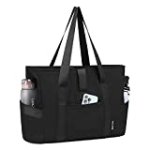 Moyaqi Yoga Tote Bag with Water Bottle Pockets Gym Bag with Yoga Mat Strap Weekender Bags for Women Men Black