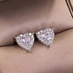 Diamond Stud Earrings for Women,Cute Heart Stud Earrings with Cubic Zirconia Anniversary Birthday Gifts