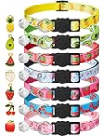 7 Pack Breakaway Cat Collars with Bells & Fruit Pendants,Safety Kitten Collar,Adjustable,Ideal for Girl Cats Boy Male Cats Pet Supplies,Accessories,Gifts