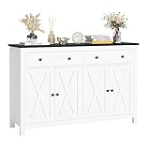 FOTOSOK Sideboard Buffet Cabinet with Storage, 55″ Large Kitchen Storage Cabinet with 2 Drawers and 4 Doors, Wood Coffee Bar Cabinet Buffet Table for Kitchen Dining Room, White and Black