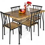 Best Choice Products 5-Piece Metal and Wood Indoor Modern Rectangular Dining Table Furniture Set for Kitchen, Dining Room, Dinette, Breakfast Nook w/ 4 Chairs – Brown