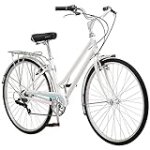 Schwinn Wayfarer Adult Hybrid Bike, Mens and Womens, 17-Inch/Small Steel Step-Through Frame, 7-Speed Drivetrain, Rear Rack, 700C Wheels, White