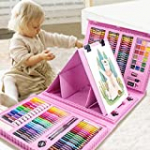 208 PCS Art Supplies, DLUCKY Drawing Art Kit for Kids Adults Art Set with Double Sided Trifold Easel, Oil Pastels, Crayons, Colored Pencils, Watercolor Pens Gift for Girls Boys Artist,Pink