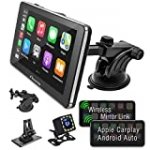 CARPURIDE 701 Wireless Apple Carplay & Android Auto, 7inch IPS Touchscreen Portable Car Stereo, with Backup Camera, Bluetooth 5.0/ Mirror Link/GPS/Siri/Mic, Dash Windshield Mounted, Silver